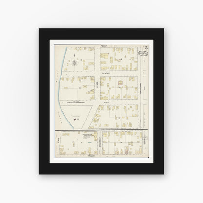 Old map wall art mockup — black gallery frame with white mat — Sanborn Fire Insurance Map from Oconto, Oconto County, Wisconsin (1887), Sheet #0005