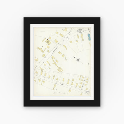 Old map wall art mockup — black gallery frame with white mat — Sanborn Fire Insurance Map from Lexington, Middlesex County, Massachusetts (1908), Sheet #0002