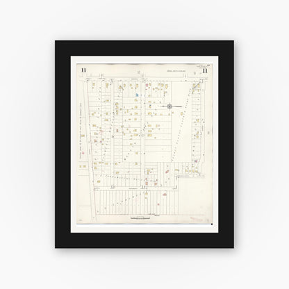 Old map wall art mockup — black gallery frame with white mat — Sanborn Fire Insurance Map from Glen Ellyn, Du Page County, Illinois (1946), Sheet #0011