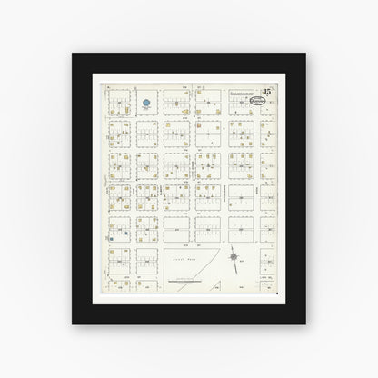 Old map wall art mockup — black gallery frame with white mat — Sanborn Fire Insurance Map from Quanah, Hardeman County, Texas (1921), Sheet #0015