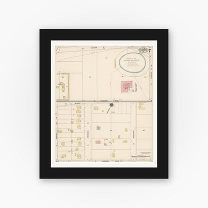 Old map wall art mockup — black gallery frame with white mat — Sanborn Fire Insurance Map from Alhambra, Los Angeles County, California (1912), Sheet #0007