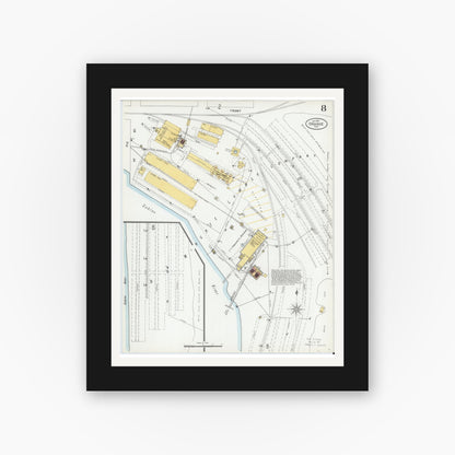 Old map wall art mockup — black gallery frame with white mat — Sanborn Fire Insurance Map from Orange, Orange County, Texas (1901), Sheet #0008
