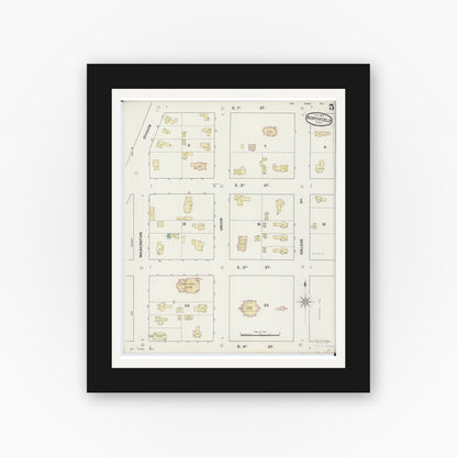 Old map wall art mockup — black gallery frame with white mat — Sanborn Fire Insurance Map from Northfield, Rice County, Minnesota (1889), Sheet #0005