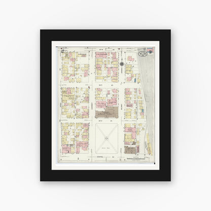 Old map wall art mockup — black gallery frame with white mat — Sanborn Fire Insurance Map from Bellaire, Belmont County, Ohio (1924), Sheet #0002