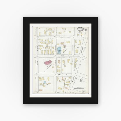 Old map wall art mockup — black gallery frame with white mat — Sanborn Fire Insurance Map from Stillwater, Washington County, Minnesota (1891), Sheet #0021