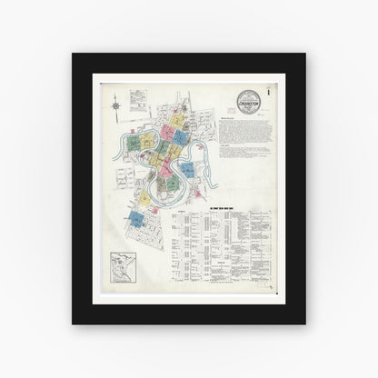 Old map wall art mockup — black gallery frame with white mat — Sanborn Fire Insurance Map from Crookston, Polk County, Minnesota (1913) - Complete Map Set