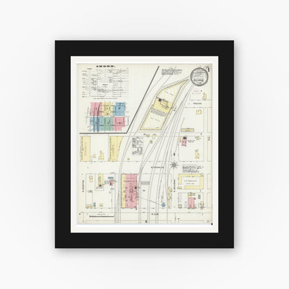 Old map wall art mockup — black gallery frame with white mat — Sanborn Fire Insurance Map from Hillsboro, Hill County, Texas (1896) - Complete Map Set