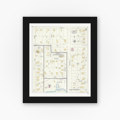 Old map wall art mockup — black gallery frame with white mat — Sanborn Fire Insurance Map from Holden, Johnson County, Missouri (1907), Sheet #0005