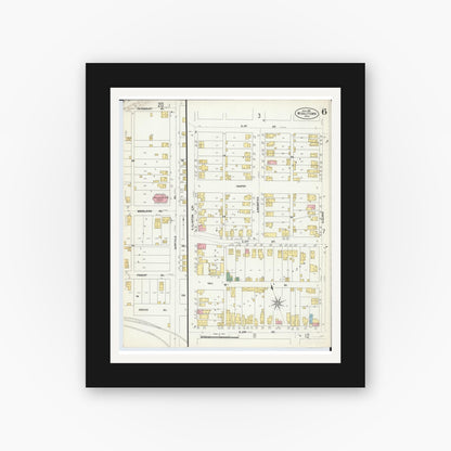 Old map wall art mockup — black gallery frame with white mat — Sanborn Fire Insurance Map from Middletown, Butler County, Ohio (1907), Sheet #0006