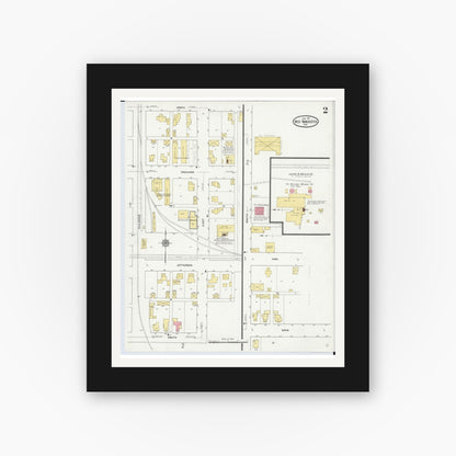 Old map wall art mockup — black gallery frame with white mat — Sanborn Fire Insurance Map from West Manchester, Preble County, Ohio (1911), Sheet #0002