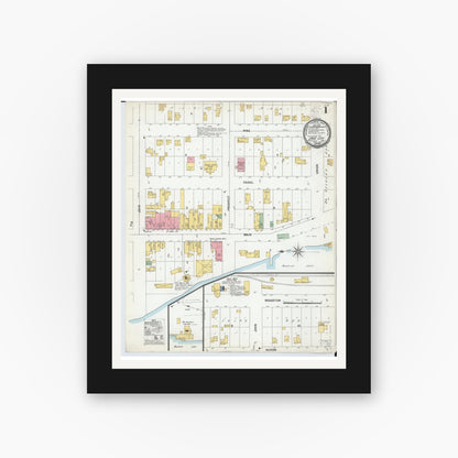 Old map wall art mockup — black gallery frame with white mat — Sanborn Fire Insurance Map from Lake City, Missaukee County, Michigan (1900) - Complete Map Set
