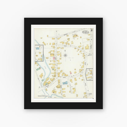 Old map wall art mockup — black gallery frame with white mat — Sanborn Fire Insurance Map from Manchester, Essex County, Massachusetts (1899), Sheet #0002