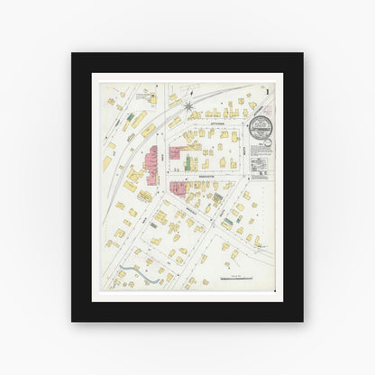 Old map wall art mockup — black gallery frame with white mat — Sanborn Fire Insurance Map from Cattaraugus, Cattaraugus County, New York (1902) - Complete Map Set