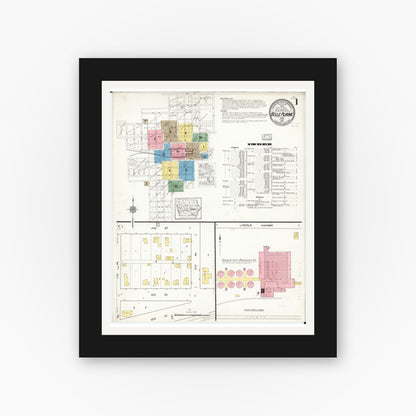 Old map wall art mockup — black gallery frame with white mat — Sanborn Fire Insurance Map from Belle Plaine, Benton County, Iowa (1916) â€” Complete Set