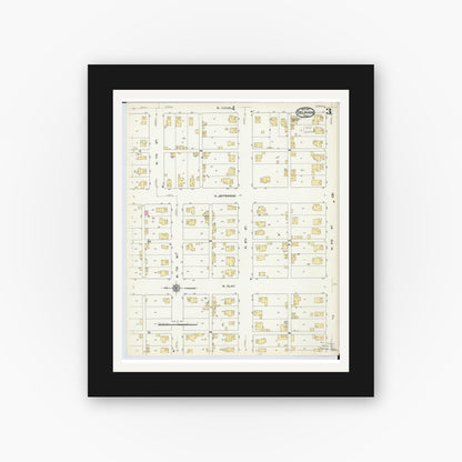 Old map wall art mockup — black gallery frame with white mat — Sanborn Fire Insurance Map from Delphos, Van Wert And Allen Counties, Ohio (1911), Sheet #0003