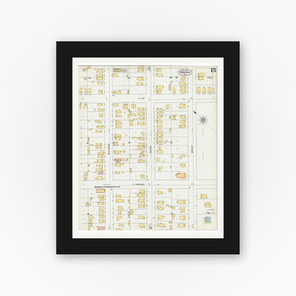 Old map wall art mockup — black gallery frame with white mat — Sanborn Fire Insurance Map from Madison, Dane County, Wisconsin (1902), Sheet #0015