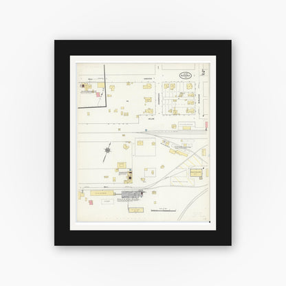 Old map wall art mockup — black gallery frame with white mat — Sanborn Fire Insurance Map from Rockdale, Milam County, Texas (1912), Sheet #0002