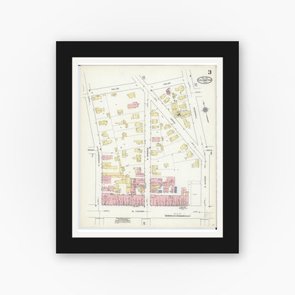 Old map wall art mockup — black gallery frame with white mat — Sanborn Fire Insurance Map from Coldwater, Branch County, Michigan (1914), Sheet #0003
