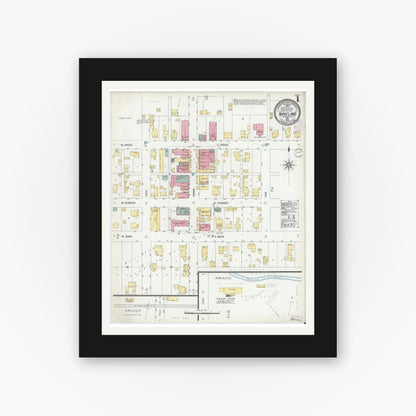 Old map wall art mockup — black gallery frame with white mat — Sanborn Fire Insurance Map from Waveland, Montgomery County, Indiana (1902) - Complete Map Set