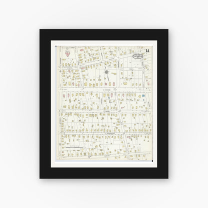 Old map wall art mockup — black gallery frame with white mat — Sanborn Fire Insurance Map from Coldwater, Branch County, Michigan (1914), Sheet #0014