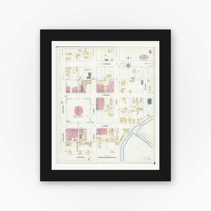 Old map wall art mockup — black gallery frame with white mat — Sanborn Fire Insurance Map from Paulding, Paulding County, Ohio (1907), Sheet #0005