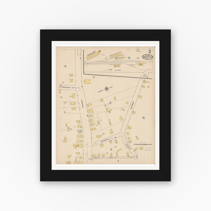 Old map wall art mockup — black gallery frame with white mat — Sanborn Fire Insurance Map from Monticello, Sullivan County, New York (1921), Sheet #0002