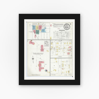 Old map wall art mockup — black gallery frame with white mat — Sanborn Fire Insurance Map from Oxford, Butler County, Ohio (1911), Sheet #0001