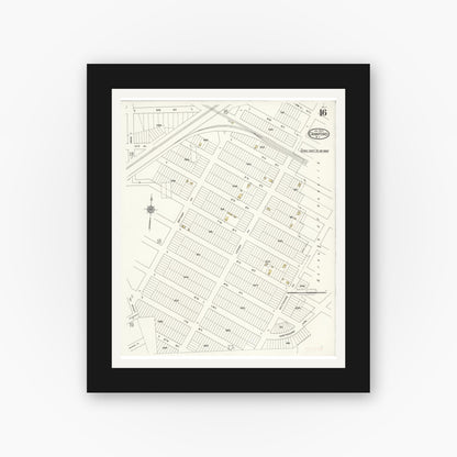 Old map wall art mockup — black gallery frame with white mat — Sanborn Fire Insurance Map from Cranford, Union County, New Jersey (1922), Sheet #0016