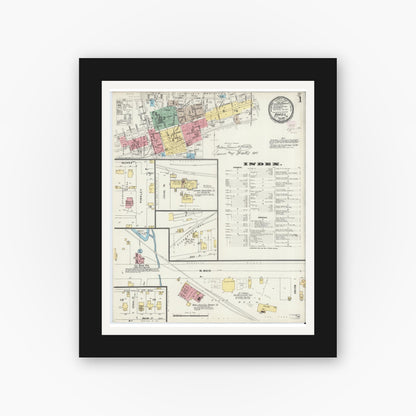 Old map wall art mockup — black gallery frame with white mat — Sanborn Fire Insurance Map from Brazil, Clay County, Indiana (1896) - Complete Map Set