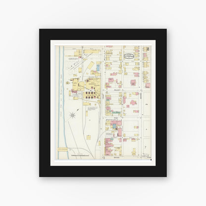 Old map wall art mockup — black gallery frame with white mat — Sanborn Fire Insurance Map from Catasauqua, Lehigh County, Pennsylvania (1896), Sheet #0002