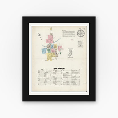 Old map wall art mockup — black gallery frame with white mat — Sanborn Fire Insurance Map from Woodbury, Gloucester County, New Jersey (1915), Sheet #0001