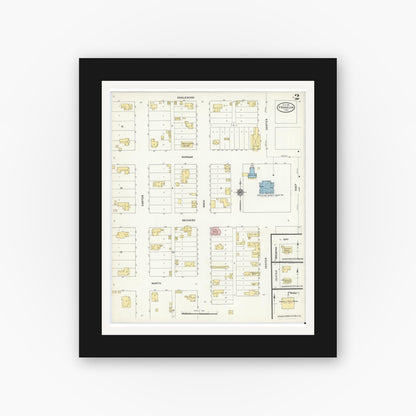 Old map wall art mockup — black gallery frame with white mat — Sanborn Fire Insurance Map from Franklin, Robertson County, Texas (1910), Sheet #0002