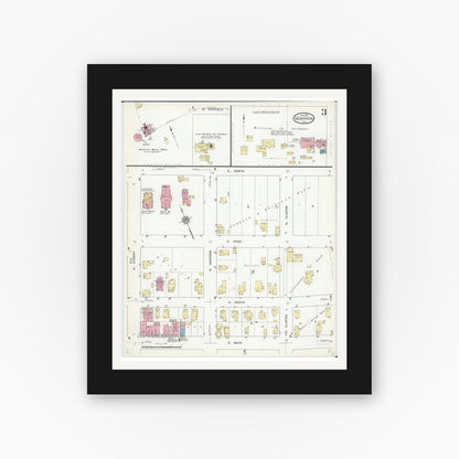 Old map wall art mockup — black gallery frame with white mat — Sanborn Fire Insurance Map from Morrison, Whiteside County, Illinois (1912), Sheet #0003