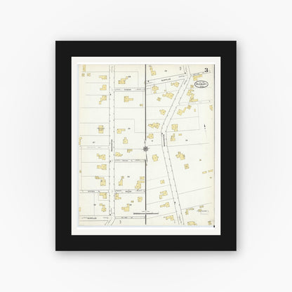 Old map wall art mockup — black gallery frame with white mat — Sanborn Fire Insurance Map from Duxbury, Plymouth County, Massachusetts (1915), Sheet #0003
