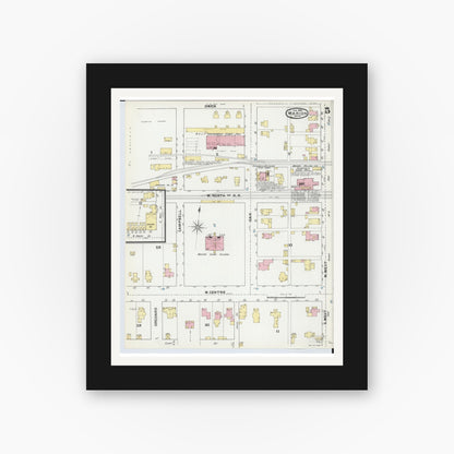Old map wall art mockup — black gallery frame with white mat — Sanborn Fire Insurance Map from Marion, Marion County, Ohio (1892), Sheet #0005