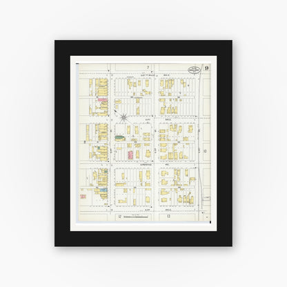 Old map wall art mockup — black gallery frame with white mat — Sanborn Fire Insurance Map from Ashland, Ashland County, Wisconsin (1901), Sheet #0009