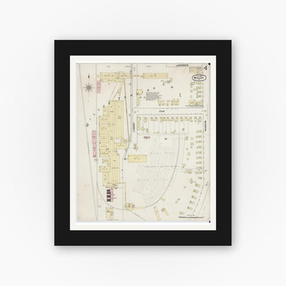 Old map wall art mockup — black gallery frame with white mat — Sanborn Fire Insurance Map from Wilcox, Elk County, Pennsylvania (1887), Sheet #0004