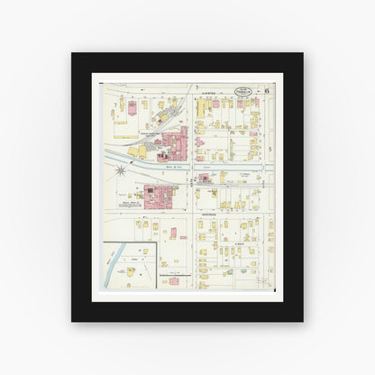 Old map wall art mockup — black gallery frame with white mat — Sanborn Fire Insurance Map from Franklin, Warren County, Ohio (1898), Sheet #0006