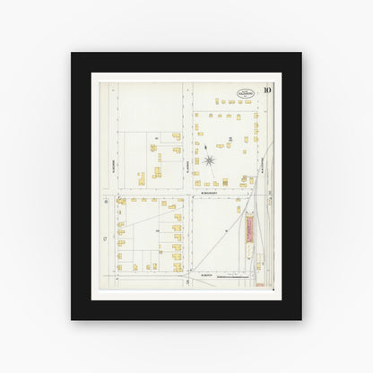 Old map wall art mockup — black gallery frame with white mat — Sanborn Fire Insurance Map from Goldsboro, Wayne County, North Carolina (1901), Sheet #0010