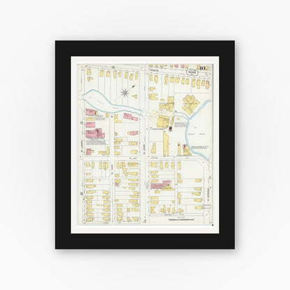 Old map wall art mockup — black gallery frame with white mat — Sanborn Fire Insurance Map from Rome, Oneida County, New York (1904), Sheet #0010