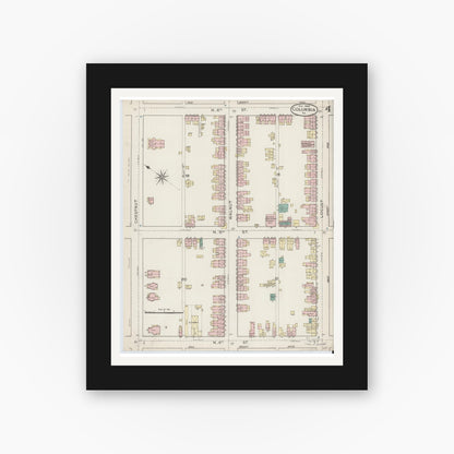 Old map wall art mockup — black gallery frame with white mat — Sanborn Fire Insurance Map from Columbia, Lancaster County, Pennsylvania (1886), Sheet #0004