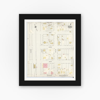 Old map wall art mockup — black gallery frame with white mat — Sanborn Fire Insurance Map from Palmer, Ellis County, Texas (1936), Sheet #0004