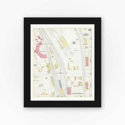 Old map wall art mockup — black gallery frame with white mat — Sanborn Fire Insurance Map from Madison, Dane County, Wisconsin (1902), Sheet #0032