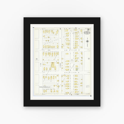 Old map wall art mockup — black gallery frame with white mat — Sanborn Fire Insurance Map from Traverse City, Grand Traverse County, Michigan (1910), Sheet #0021