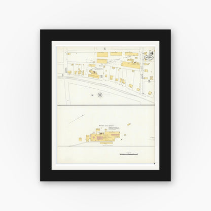 Old map wall art mockup — black gallery frame with white mat — Sanborn Fire Insurance Map from Indiana, Indiana County, Pennsylvania (1903), Sheet #0014