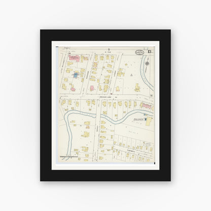 Old map wall art mockup — black gallery frame with white mat — Sanborn Fire Insurance Map from Pontiac, Oakland County, Michigan (1915), Sheet #0013