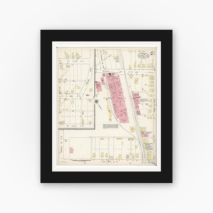 Old map wall art mockup — black gallery frame with white mat — Sanborn Fire Insurance Map from Carrollton, Carroll County, Ohio (1921), Sheet #0002