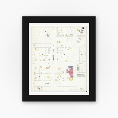Old map wall art mockup — black gallery frame with white mat — Sanborn Fire Insurance Map from Saint Peter, Nicollet County, Minnesota (1908), Sheet #0012
