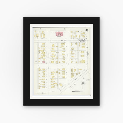 Old map wall art mockup — black gallery frame with white mat — Sanborn Fire Insurance Map from Escanaba, Delta County, Michigan (1906), Sheet #0016