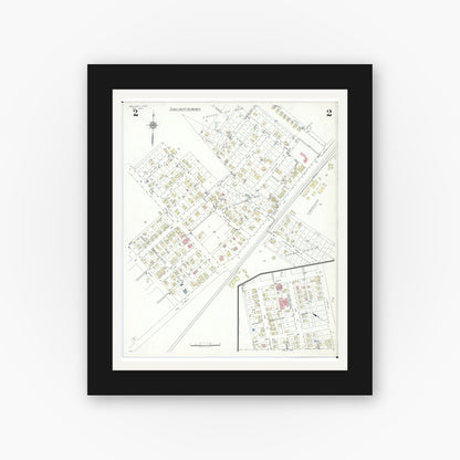 Old map wall art mockup — black gallery frame with white mat — Sanborn Fire Insurance Map from Brilliant, Jefferson County, Ohio (1938), Sheet #0002